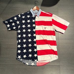 Vintage American Flag Button Down Short Sleeve Shirt